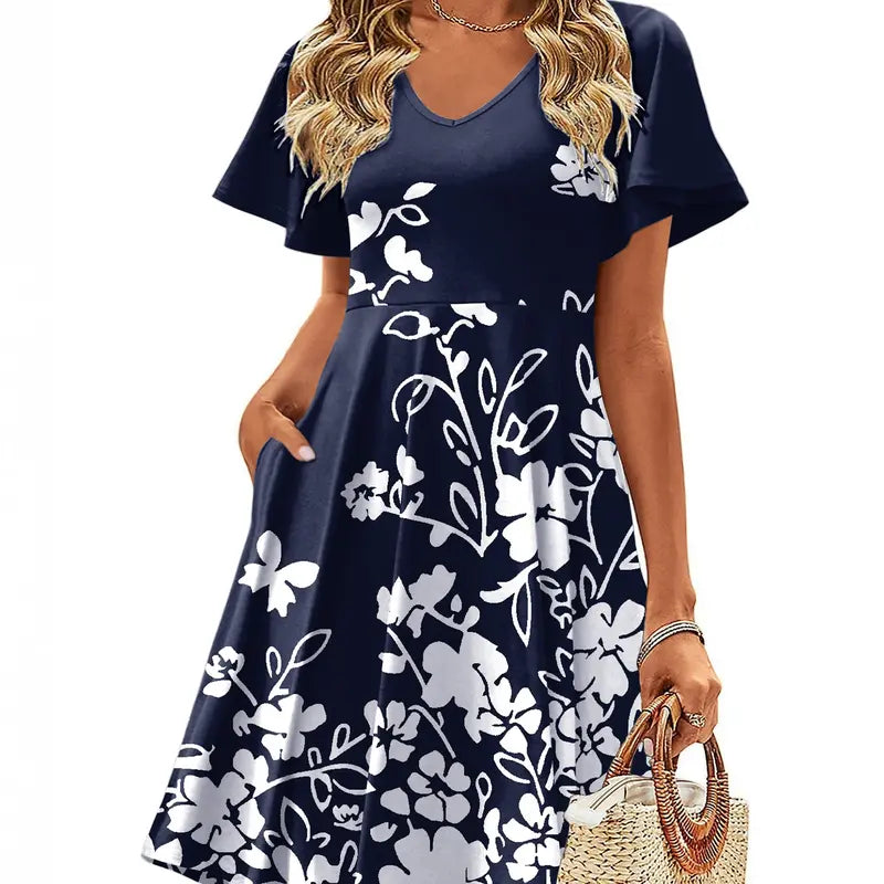 ZEAGOO DealsForYouDays  Womens Summer Dress Casual Swing Floral Ruffle Short Sleeve Sundresses Beach Mini A-line Shift Dress 2025 with Pockets