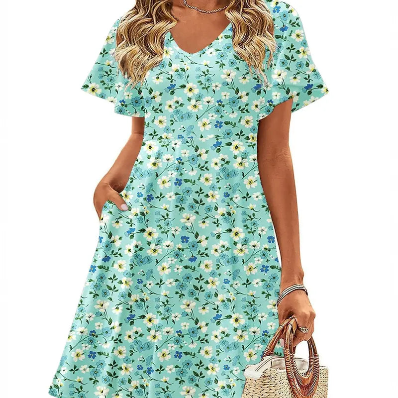 ZEAGOO DealsForYouDays  Womens Summer Dress Casual Swing Floral Ruffle Short Sleeve Sundresses Beach Mini A-line Shift Dress 2025 with Pockets