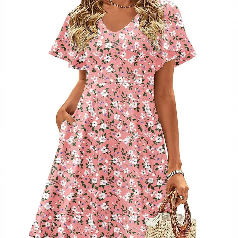 ZEAGOO DealsForYouDays  Womens Summer Dress Casual Swing Floral Ruffle Short Sleeve Sundresses Beach Mini A-line Shift Dress 2025 with Pockets