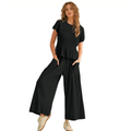Yeokou Women’s  2-Piece Smocked Top & Wide-Leg Pants Sets–High-Waisted Lounge  Outfit with Pockets Casual Boho Matching Set