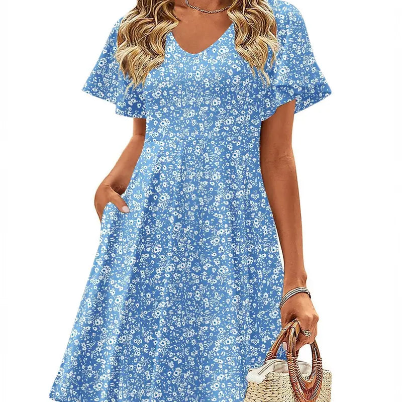 ZEAGOO DealsForYouDays  Womens Summer Dress Casual Swing Floral Ruffle Short Sleeve Sundresses Beach Mini A-line Shift Dress 2025 with Pockets