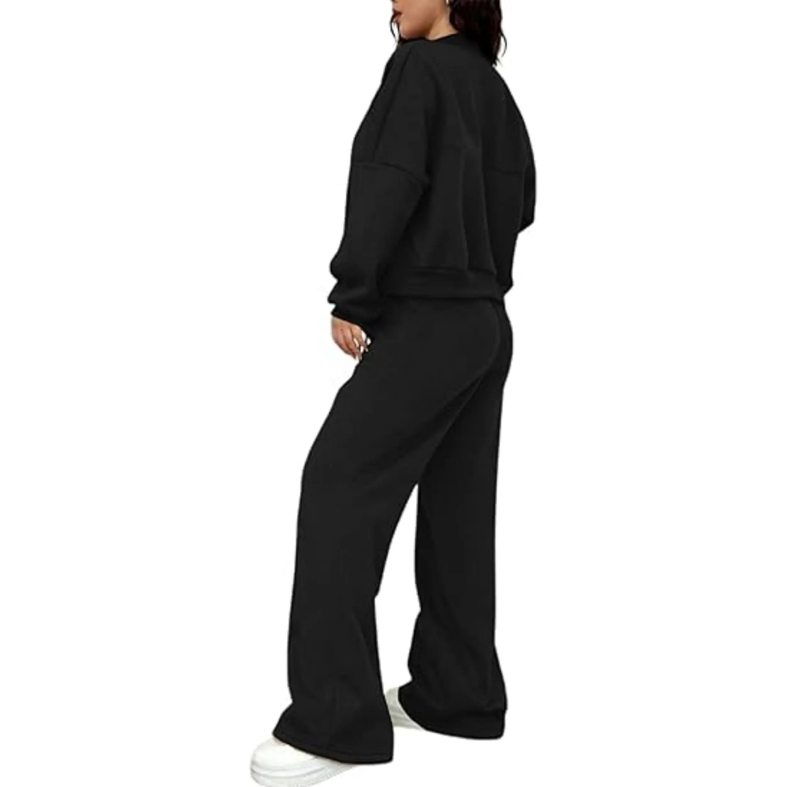 Plus Size Women's Solid Zip Up Drop Shoulder Jacket & Elastic Waist Pants Casual Fashion Cozy Breathable Two Piece Outfits for Daily Outdoor Wear Clothes Womenswear Pocket Fabric