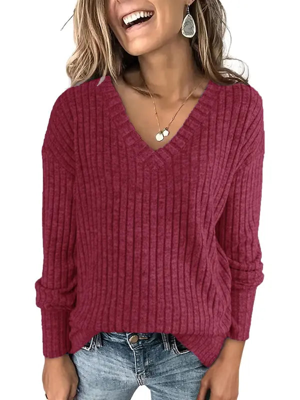 Women's Casual V-neck Classic Comfort Wool Sweater