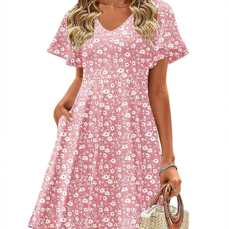 ZEAGOO DealsForYouDays  Womens Summer Dress Casual Swing Floral Ruffle Short Sleeve Sundresses Beach Mini A-line Shift Dress 2025 with Pockets