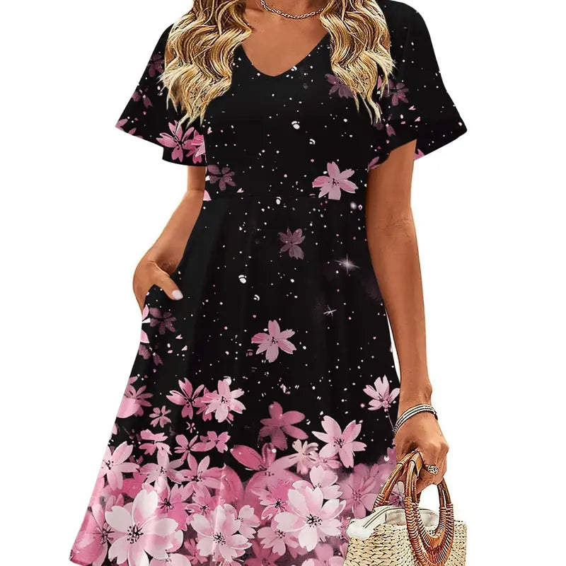 ZEAGOO DealsForYouDays  Womens Summer Dress Casual Swing Floral Ruffle Short Sleeve Sundresses Beach Mini A-line Shift Dress 2025 with Pockets