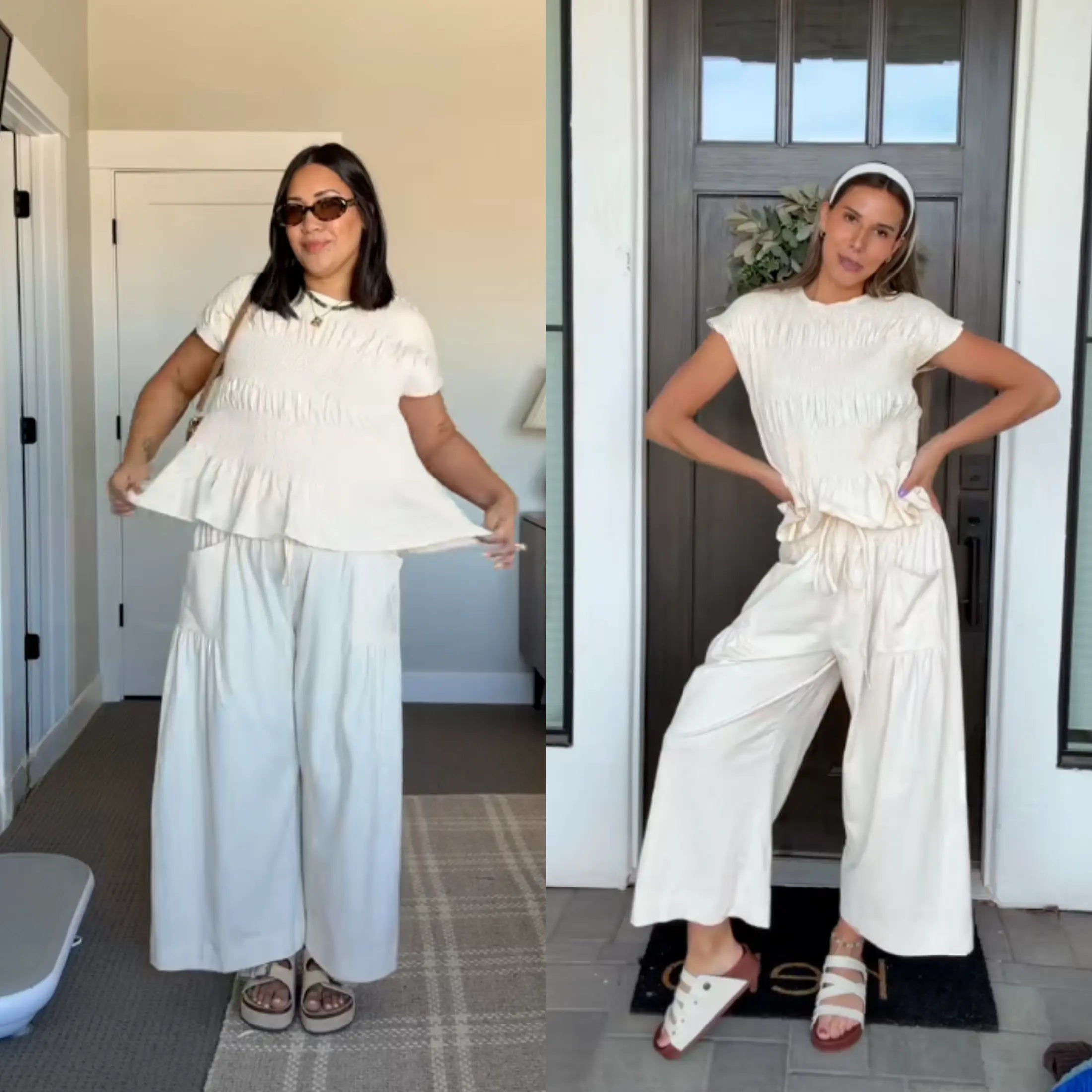 Yeokou Women’s  2-Piece Smocked Top & Wide-Leg Pants Sets–High-Waisted Lounge  Outfit with Pockets Casual Boho Matching Set