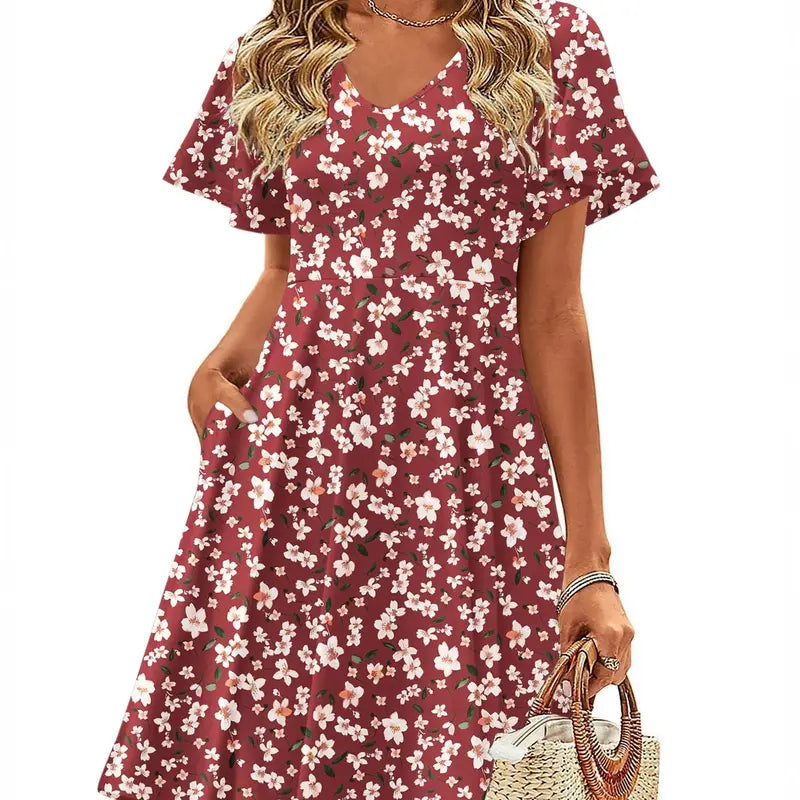 ZEAGOO DealsForYouDays  Womens Summer Dress Casual Swing Floral Ruffle Short Sleeve Sundresses Beach Mini A-line Shift Dress 2025 with Pockets