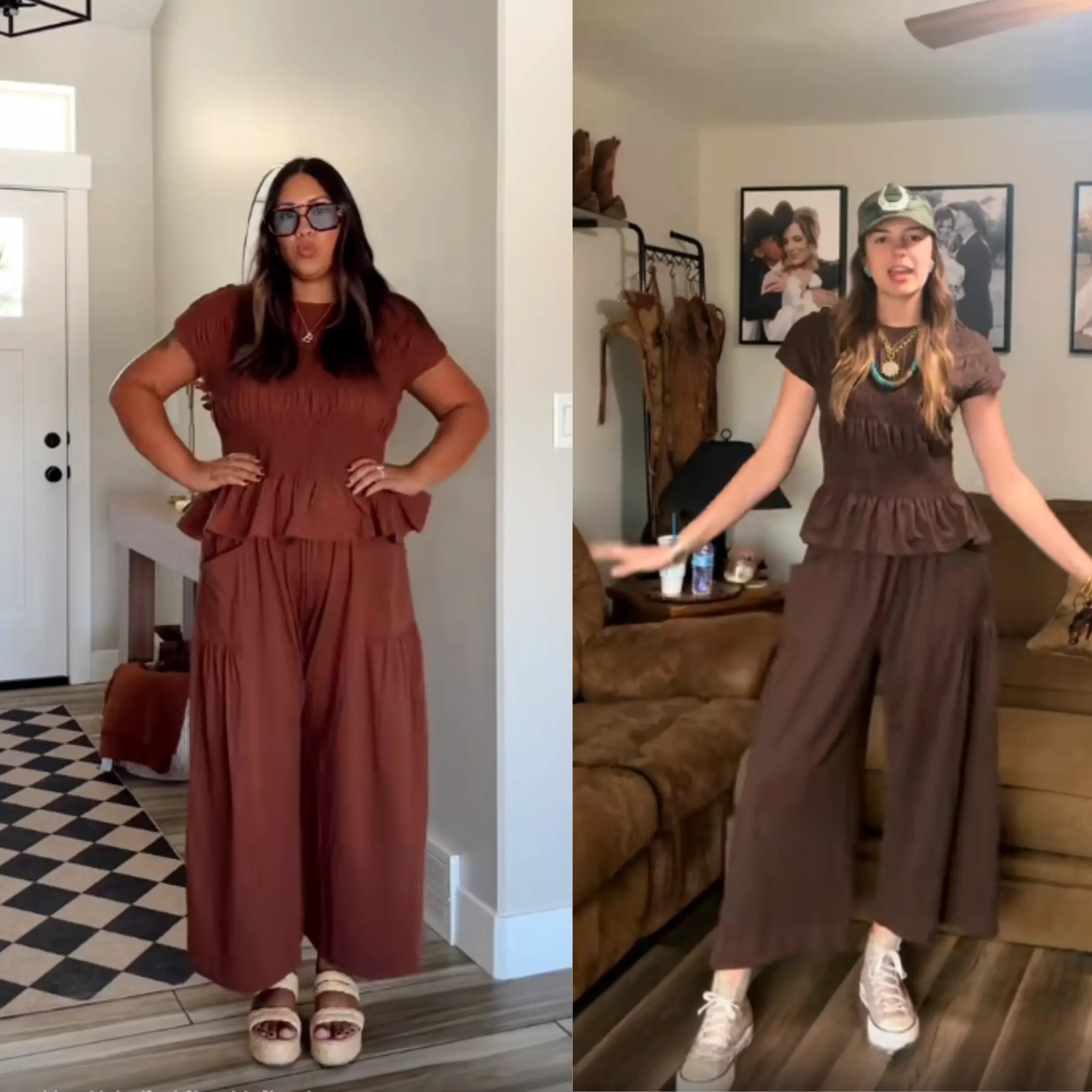 Yeokou Women’s  2-Piece Smocked Top & Wide-Leg Pants Sets–High-Waisted Lounge  Outfit with Pockets Casual Boho Matching Set