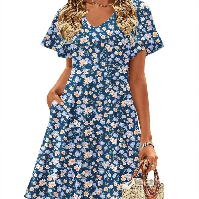 ZEAGOO DealsForYouDays  Womens Summer Dress Casual Swing Floral Ruffle Short Sleeve Sundresses Beach Mini A-line Shift Dress 2025 with Pockets