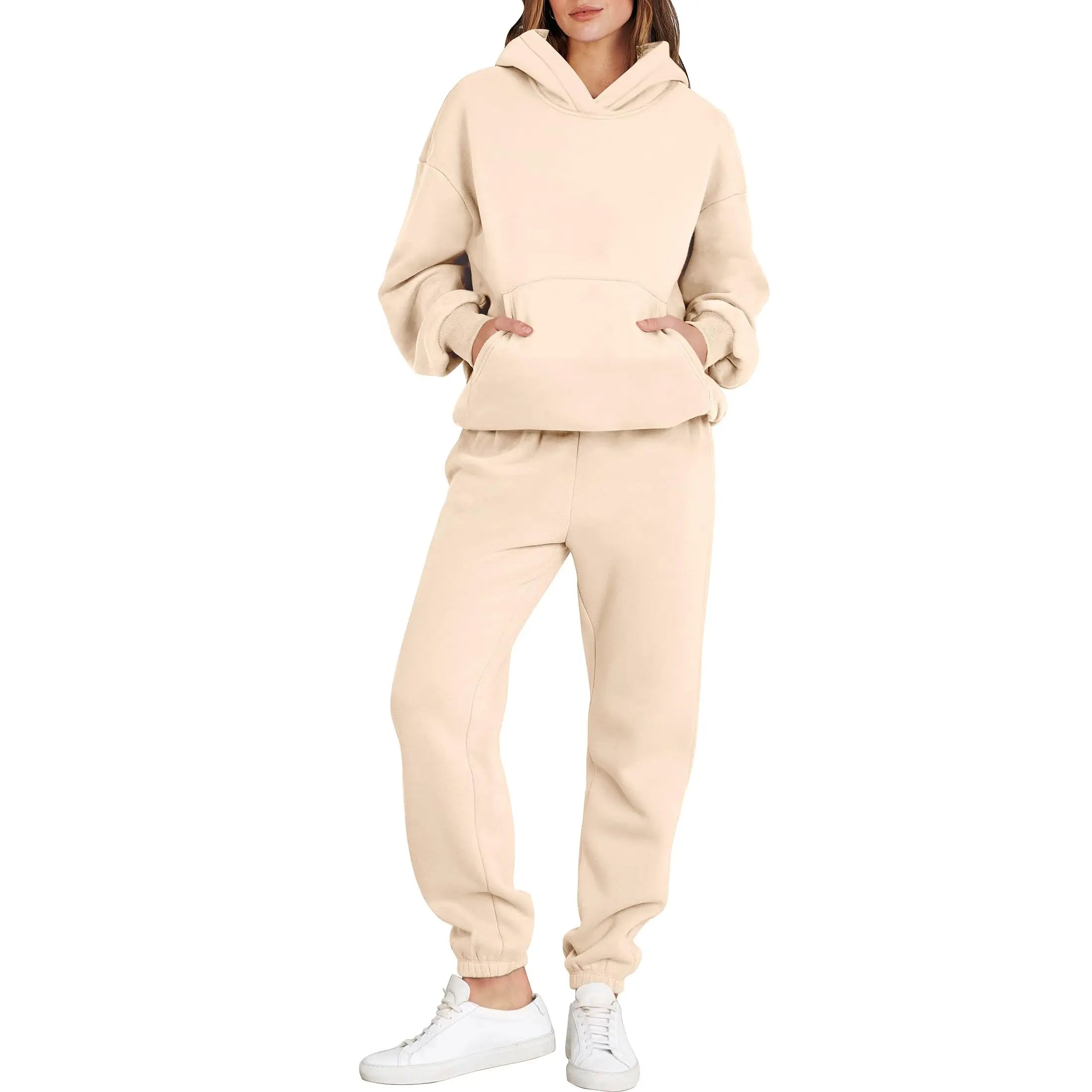 Womens 2 Piece Outfits Long Sleeve Hoodie Casual Oversized  Basic Cozy Jogger Sweatpants Y2K Comfortable Tracksuit Sweatsuit Set