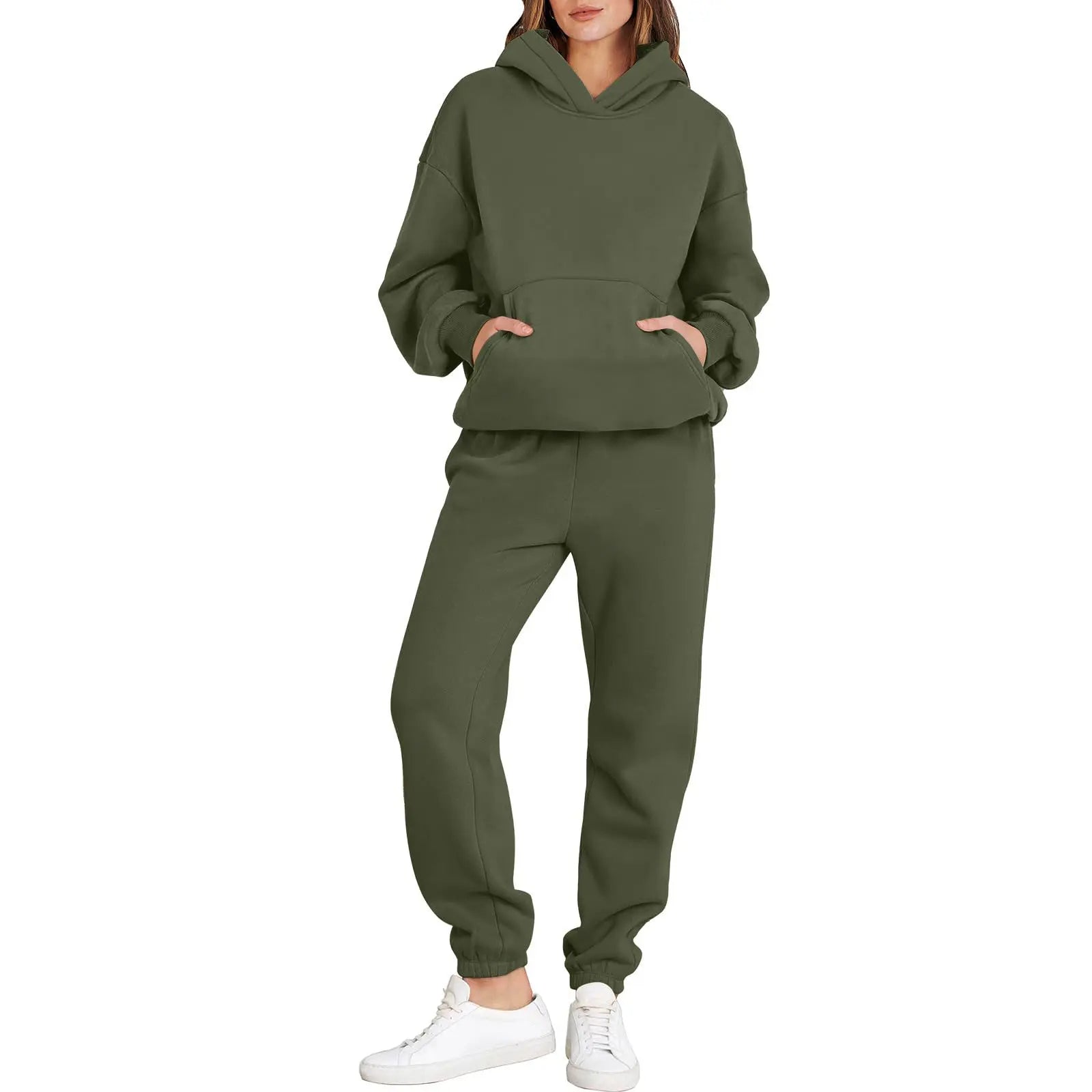 Womens 2 Piece Outfits Long Sleeve Hoodie Casual Oversized  Basic Cozy Jogger Sweatpants Y2K Comfortable Tracksuit Sweatsuit Set