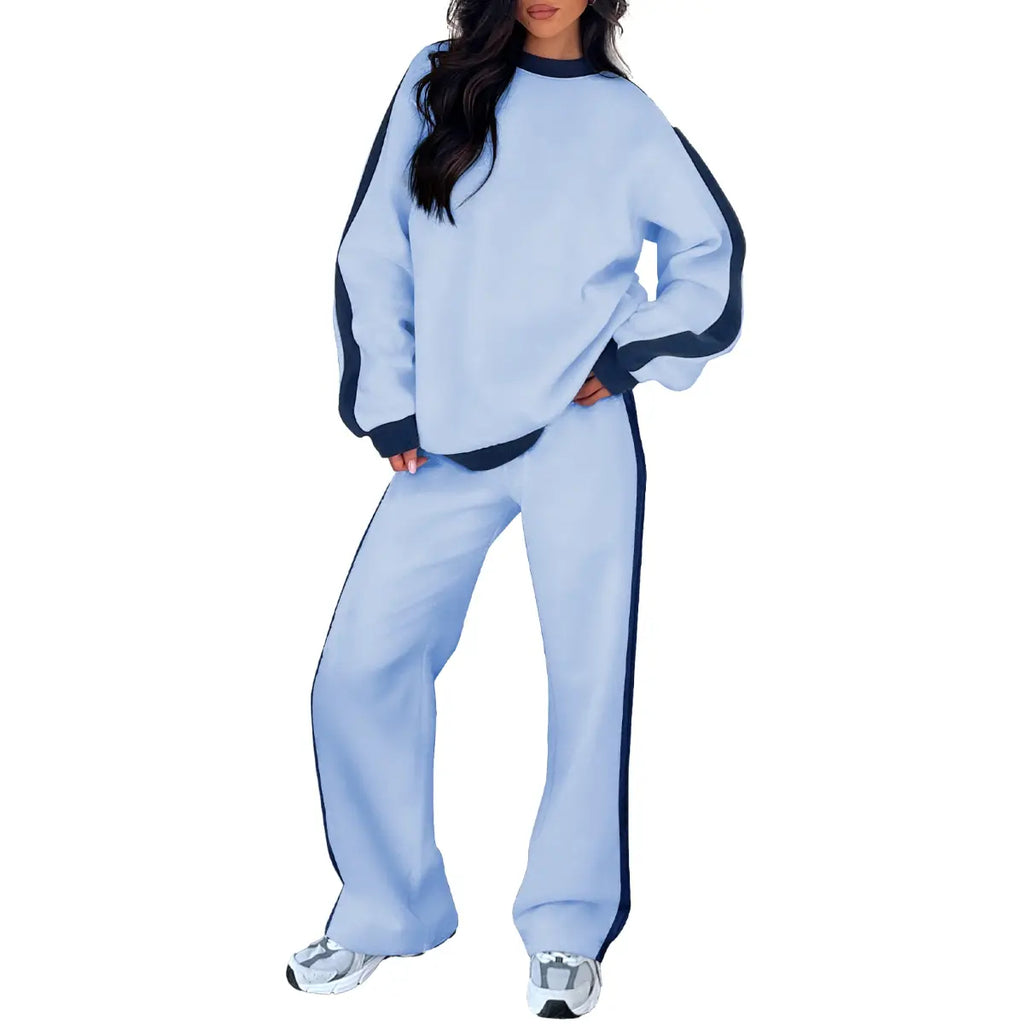 Aleumdr Women's 2 Piece Outfit Fleece Sweatsuit Casual Lounge Matching Sets Crewneck Loose Fit Cozy Sweatshirt & Straight Leg Sweatpants Womenswear Clothes Chic SpringStatements