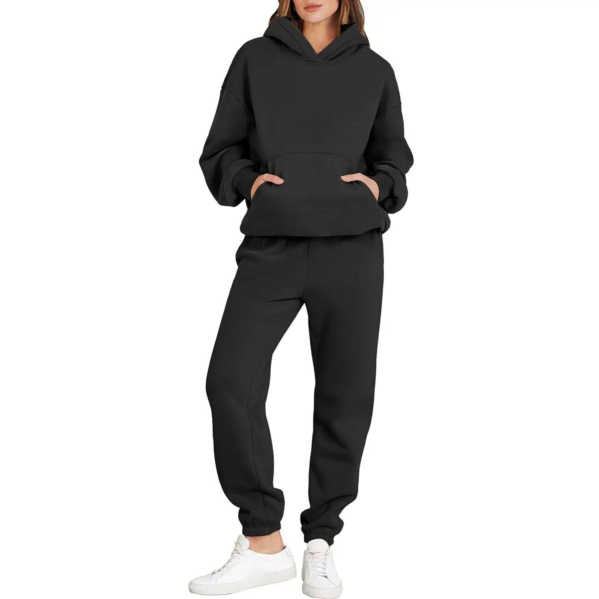 Womens 2 Piece Outfits Long Sleeve Hoodie Casual Oversized  Basic Cozy Jogger Sweatpants Y2K Comfortable Tracksuit Sweatsuit Set