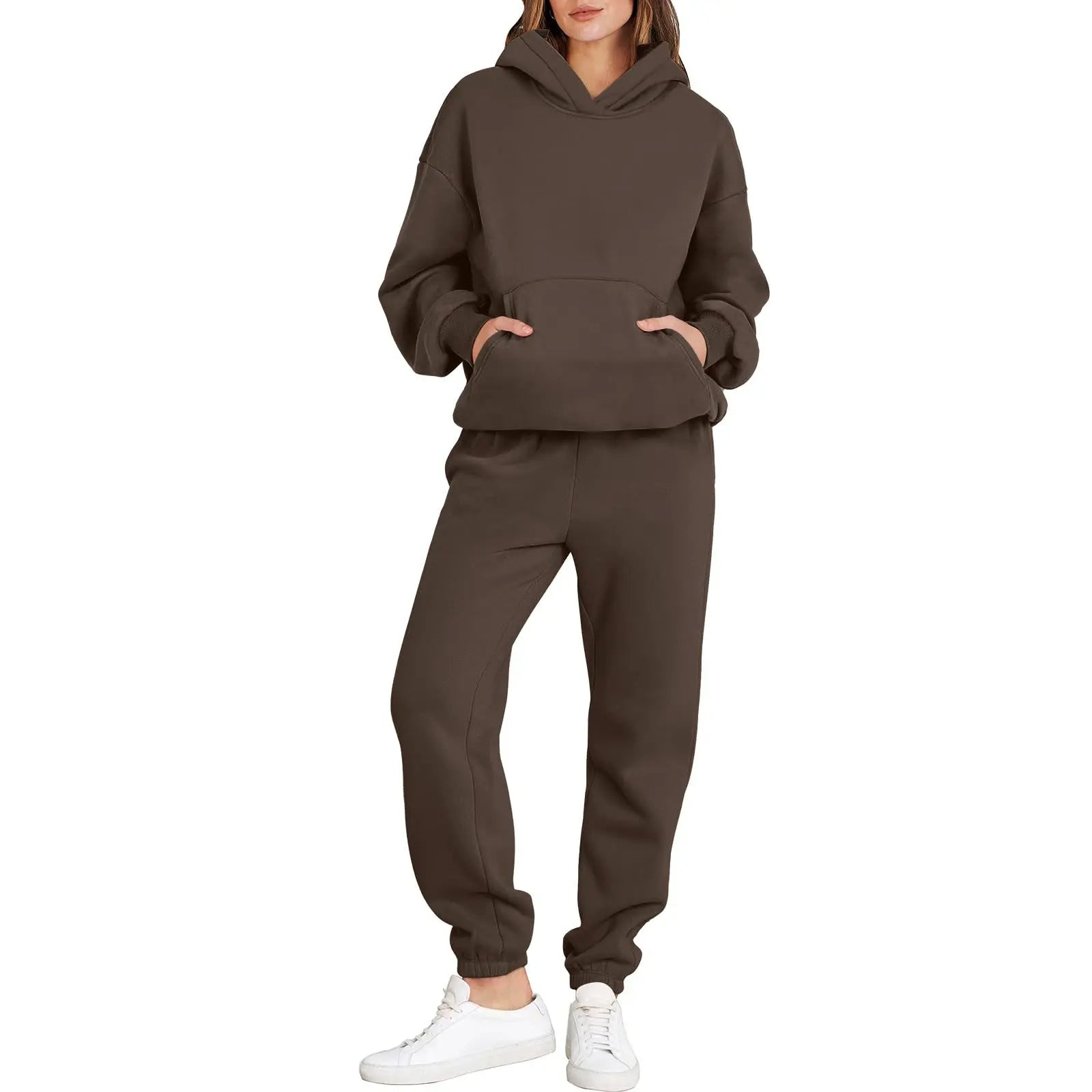 Womens 2 Piece Outfits Long Sleeve Hoodie Casual Oversized  Basic Cozy Jogger Sweatpants Y2K Comfortable Tracksuit Sweatsuit Set