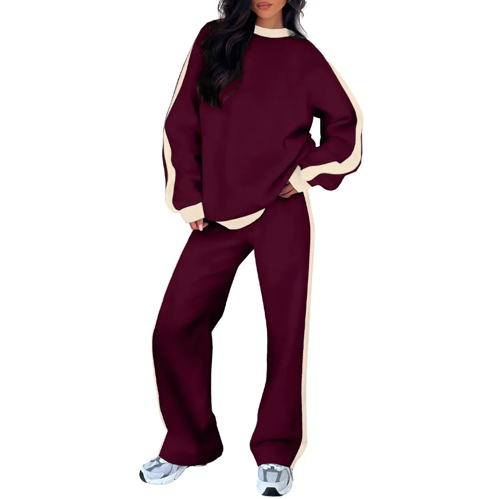 Aleumdr Women's 2 Piece Outfit Fleece Sweatsuit Casual Lounge Matching Sets Crewneck Loose Fit Cozy Sweatshirt & Straight Leg Sweatpants Womenswear Clothes Chic SpringStatements