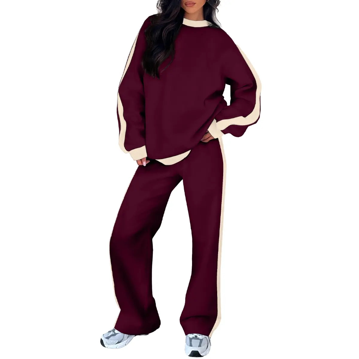 Aleumdr Women's 2 Piece Outfit Fleece Sweatsuit Casual Lounge Matching Sets Crewneck Loose Fit Cozy Sweatshirt & Straight Leg Sweatpants Womenswear Clothes Chic SpringStatements