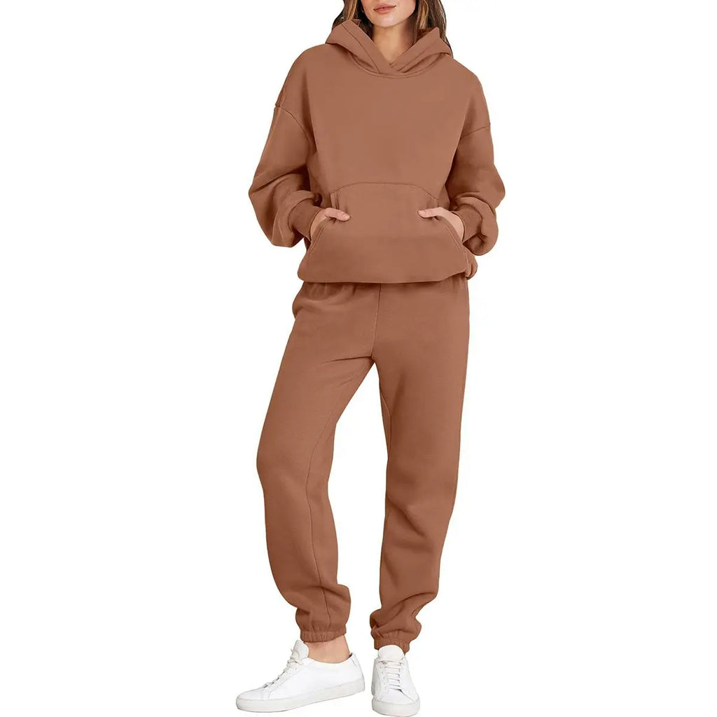 Womens 2 Piece Outfits Long Sleeve Hoodie Casual Oversized  Basic Cozy Jogger Sweatpants Y2K Comfortable Tracksuit Sweatsuit Set