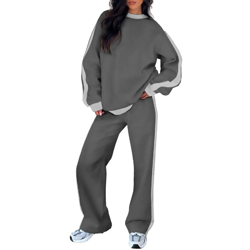 Aleumdr Women's 2 Piece Outfit Fleece Sweatsuit Casual Lounge Matching Sets Crewneck Loose Fit Cozy Sweatshirt & Straight Leg Sweatpants Womenswear Clothes Chic SpringStatements