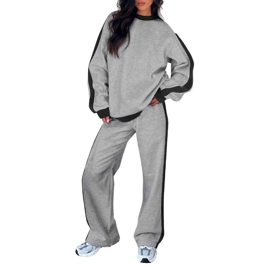 Aleumdr Women's 2 Piece Outfit Fleece Sweatsuit Casual Lounge Matching Sets Crewneck Loose Fit Cozy Sweatshirt & Straight Leg Sweatpants Womenswear Clothes Chic SpringStatements