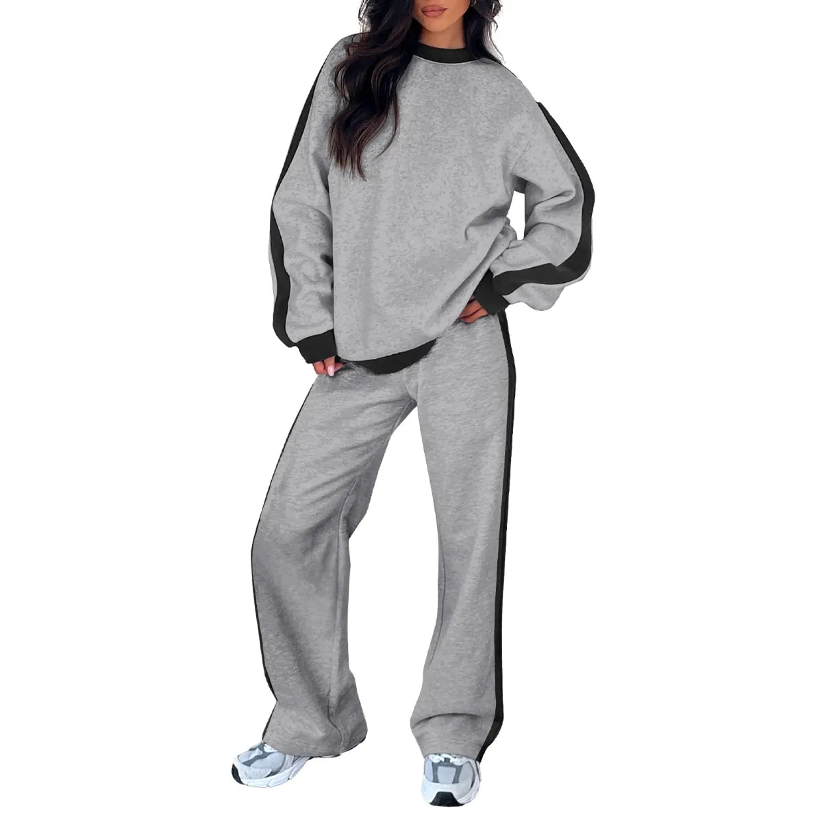 Aleumdr Women's 2 Piece Outfit Fleece Sweatsuit Casual Lounge Matching Sets Crewneck Loose Fit Cozy Sweatshirt & Straight Leg Sweatpants Womenswear Clothes Chic SpringStatements