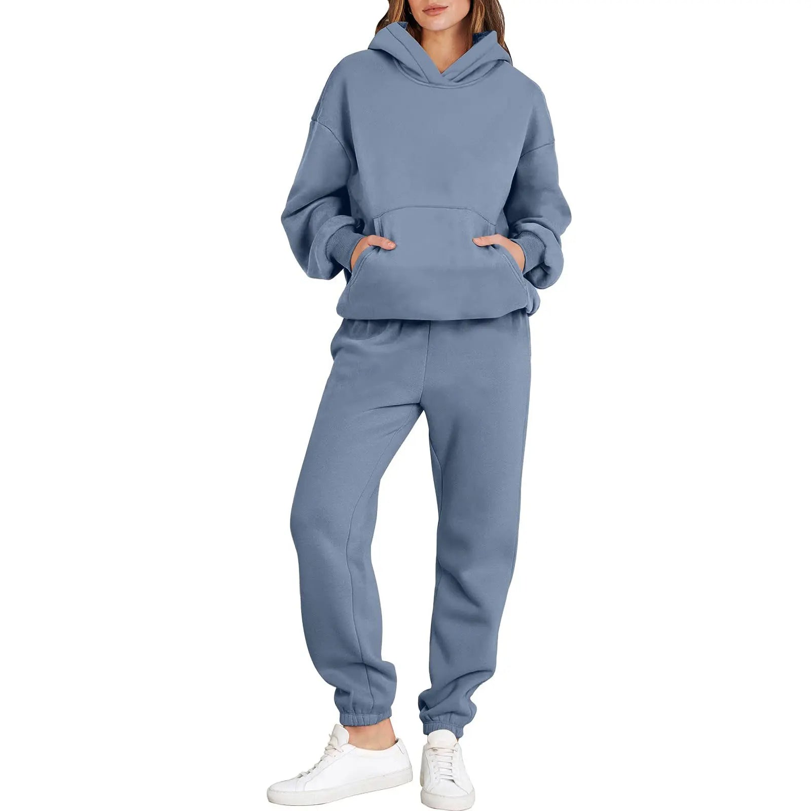 Womens 2 Piece Outfits Long Sleeve Hoodie Casual Oversized  Basic Cozy Jogger Sweatpants Y2K Comfortable Tracksuit Sweatsuit Set