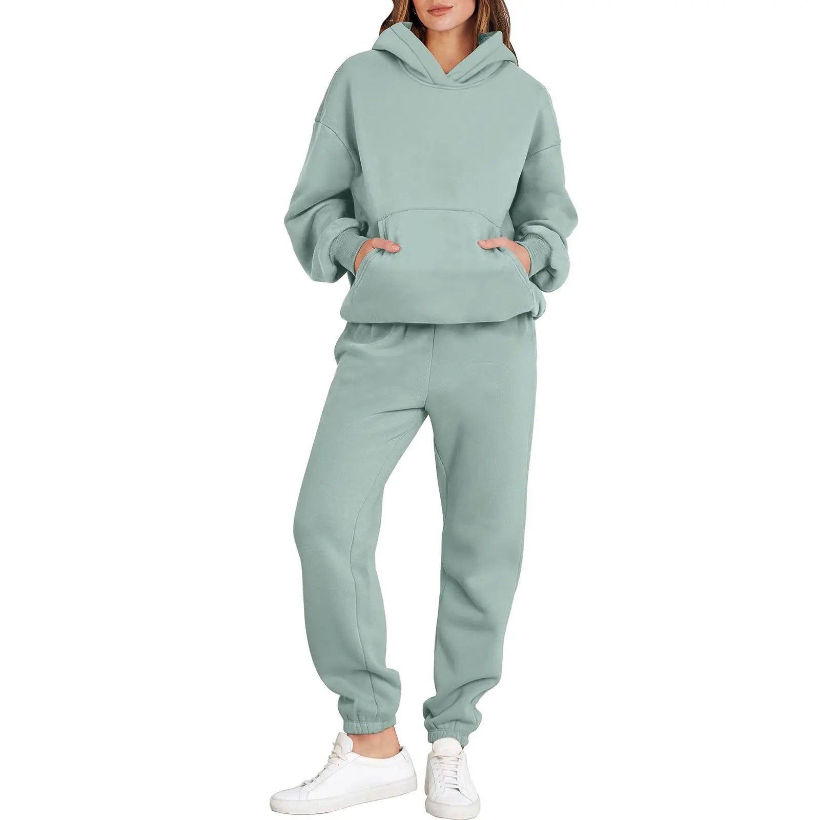 Womens 2 Piece Outfits Long Sleeve Hoodie Casual Oversized  Basic Cozy Jogger Sweatpants Y2K Comfortable Tracksuit Sweatsuit Set