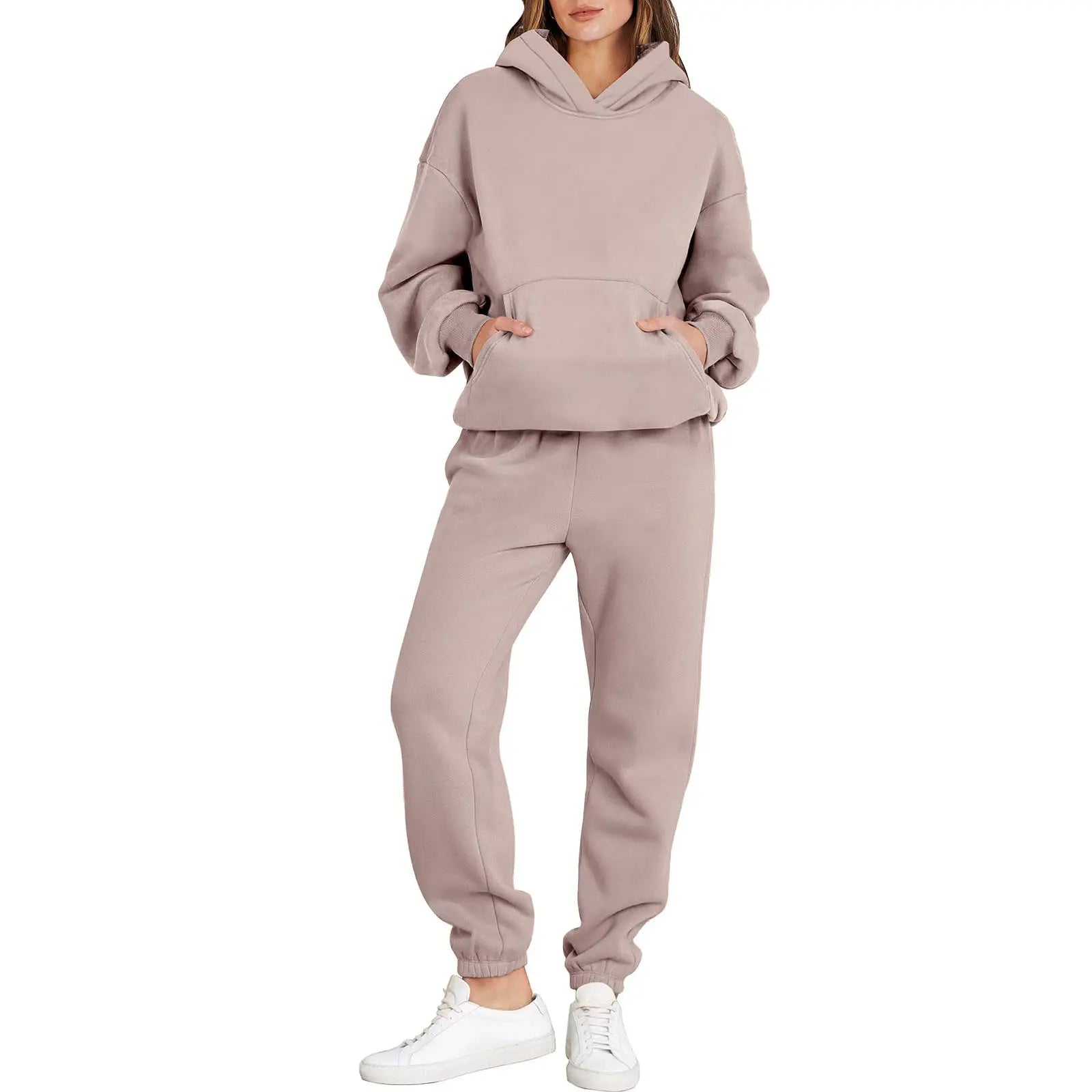 Womens 2 Piece Outfits Long Sleeve Hoodie Casual Oversized  Basic Cozy Jogger Sweatpants Y2K Comfortable Tracksuit Sweatsuit Set