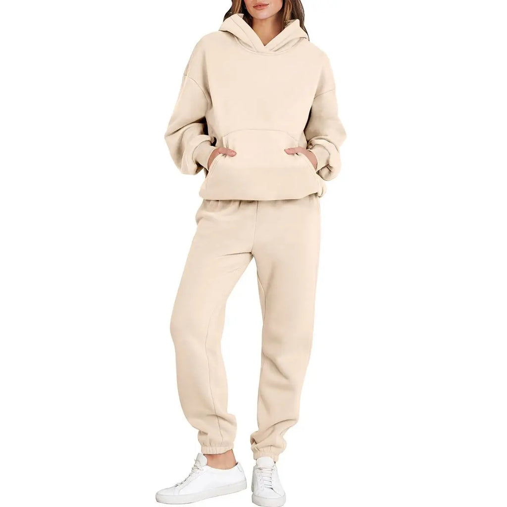 Womens 2 Piece Outfits Long Sleeve Hoodie Casual Oversized  Basic Cozy Jogger Sweatpants Y2K Comfortable Tracksuit Sweatsuit Set