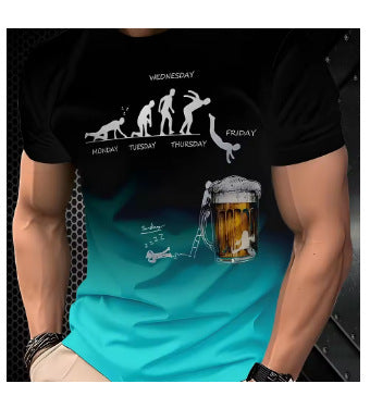 KZZ Men's 3D Printed Beer Evolution Graphic Tee