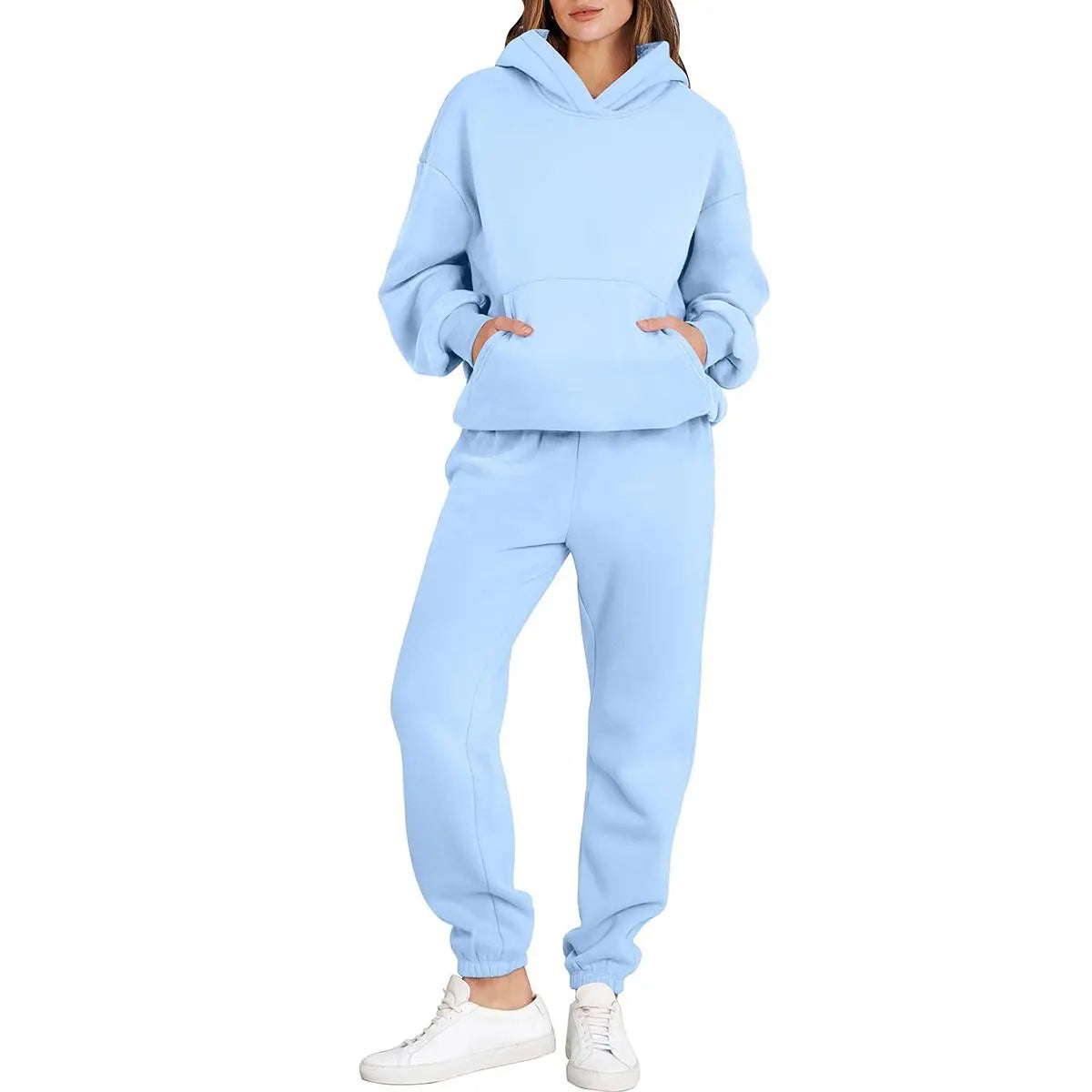 Womens 2 Piece Outfits Long Sleeve Hoodie Casual Oversized  Basic Cozy Jogger Sweatpants Y2K Comfortable Tracksuit Sweatsuit Set