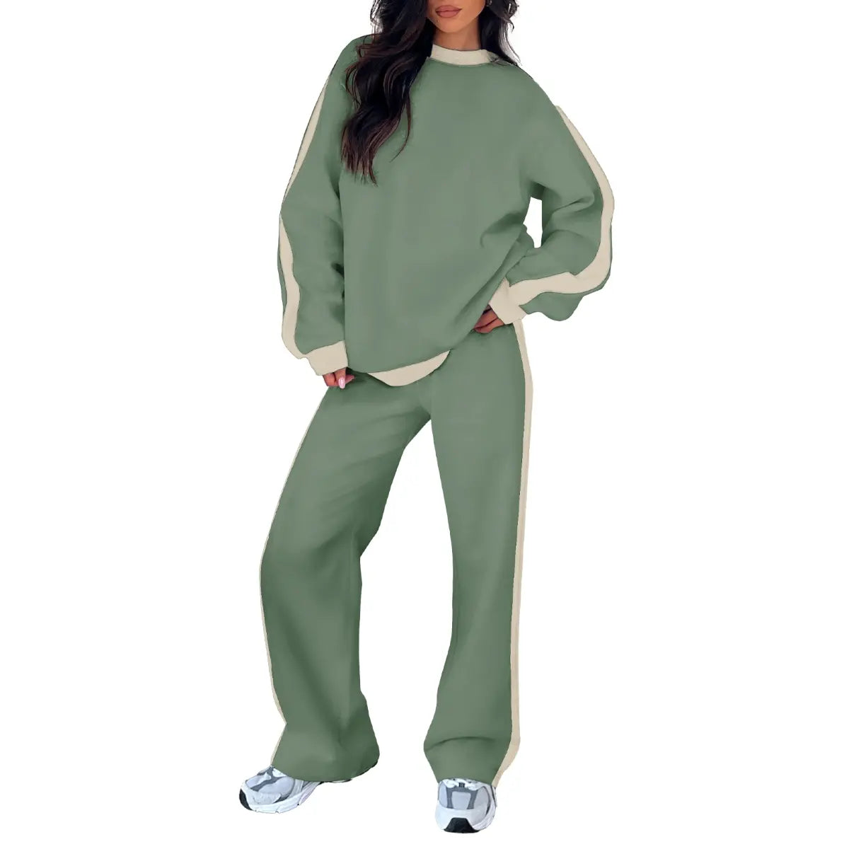 Aleumdr Women's 2 Piece Outfit Fleece Sweatsuit Casual Lounge Matching Sets Crewneck Loose Fit Cozy Sweatshirt & Straight Leg Sweatpants Womenswear Clothes Chic SpringStatements