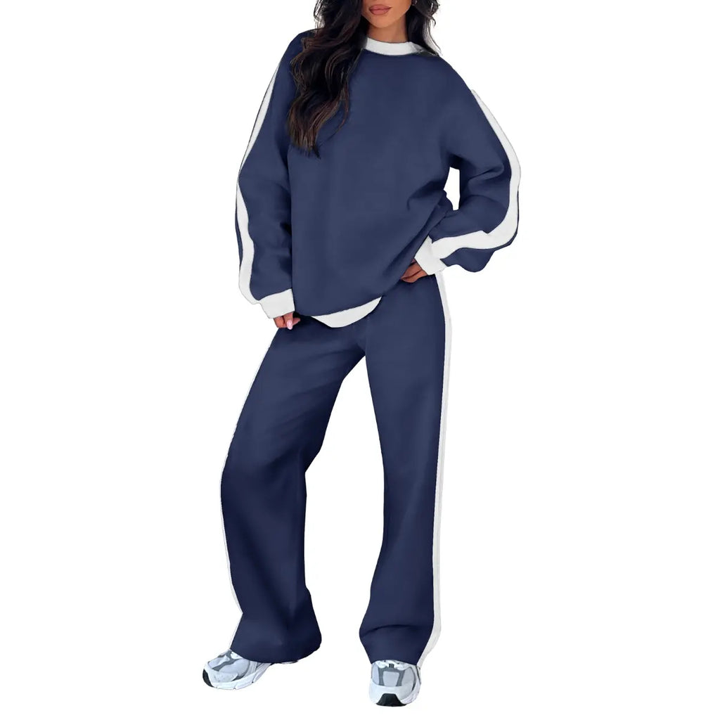 Aleumdr Women's 2 Piece Outfit Fleece Sweatsuit Casual Lounge Matching Sets Crewneck Loose Fit Cozy Sweatshirt & Straight Leg Sweatpants Womenswear Clothes Chic SpringStatements