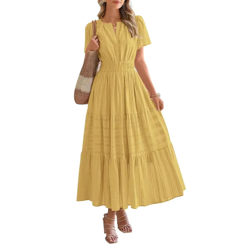 BTFBM Women's Summer 2026 Casual Maxi Dress Lightweight Short Sleeve V Neck Boho Dress with Pockets #Outdoorfun