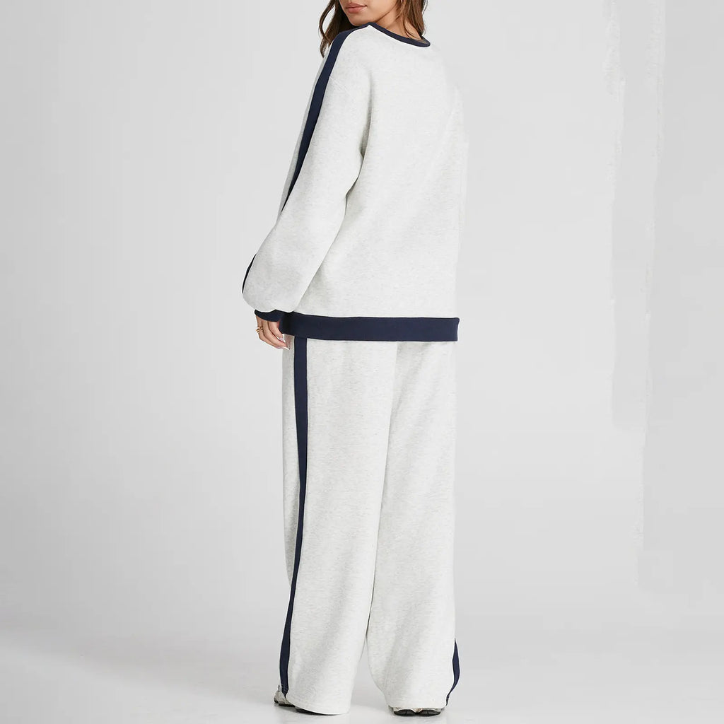 Aleumdr Women's 2 Piece Outfit Fleece Sweatsuit Casual Lounge Matching Sets Crewneck Loose Fit Cozy Sweatshirt & Straight Leg Sweatpants Womenswear Clothes Chic SpringStatements