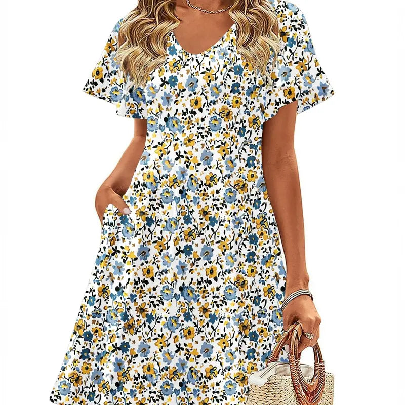 ZEAGOO DealsForYouDays  Womens Summer Dress Casual Swing Floral Ruffle Short Sleeve Sundresses Beach Mini A-line Shift Dress 2025 with Pockets