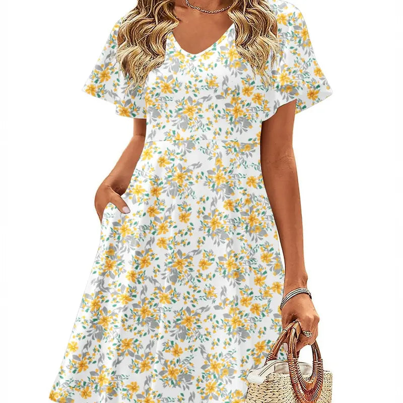 ZEAGOO DealsForYouDays  Womens Summer Dress Casual Swing Floral Ruffle Short Sleeve Sundresses Beach Mini A-line Shift Dress 2025 with Pockets