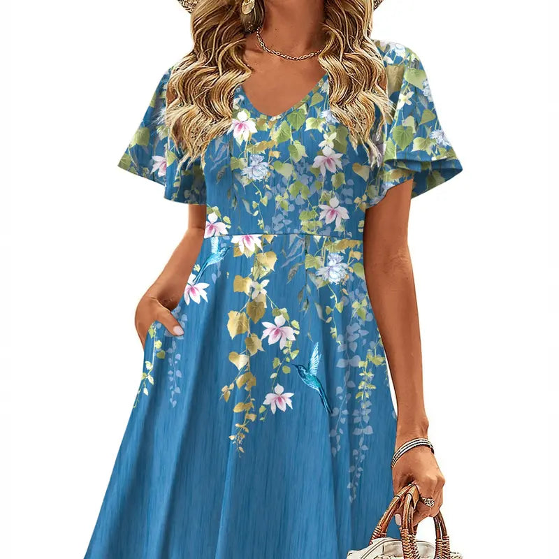 ZEAGOO DealsForYouDays  Womens Summer Dress Casual Swing Floral Ruffle Short Sleeve Sundresses Beach Mini A-line Shift Dress 2025 with Pockets